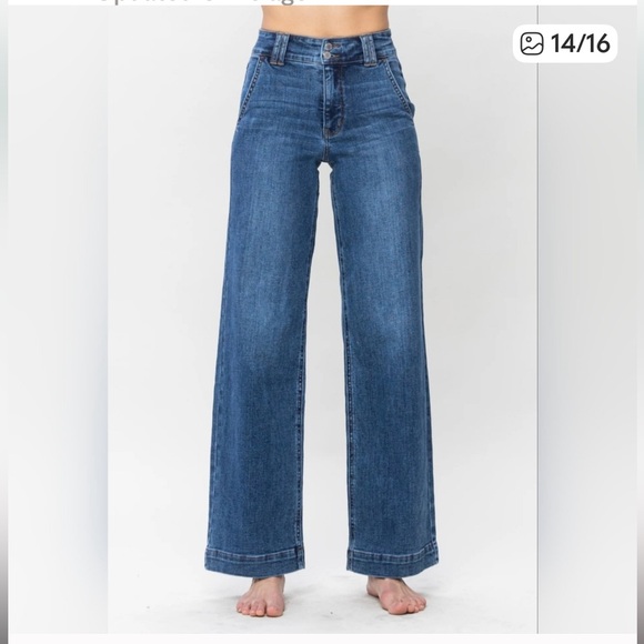 Judy Blue High Rise Wide Leg Jeans Double Button Medium Wash Sz 14W JB82558MD-PL - Picture 4 of 12